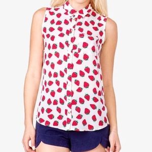 Forever 21 Strawberry Strawberries Collar Tank Top